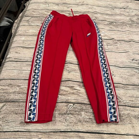 Nike Pants - Nike Bright Red Retro Inspired Track Pants With Snaps Up Sides Size Small